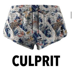 CULPRIT BAEthing Suit Surfing and Ocean Wave Pattern Print Short Large